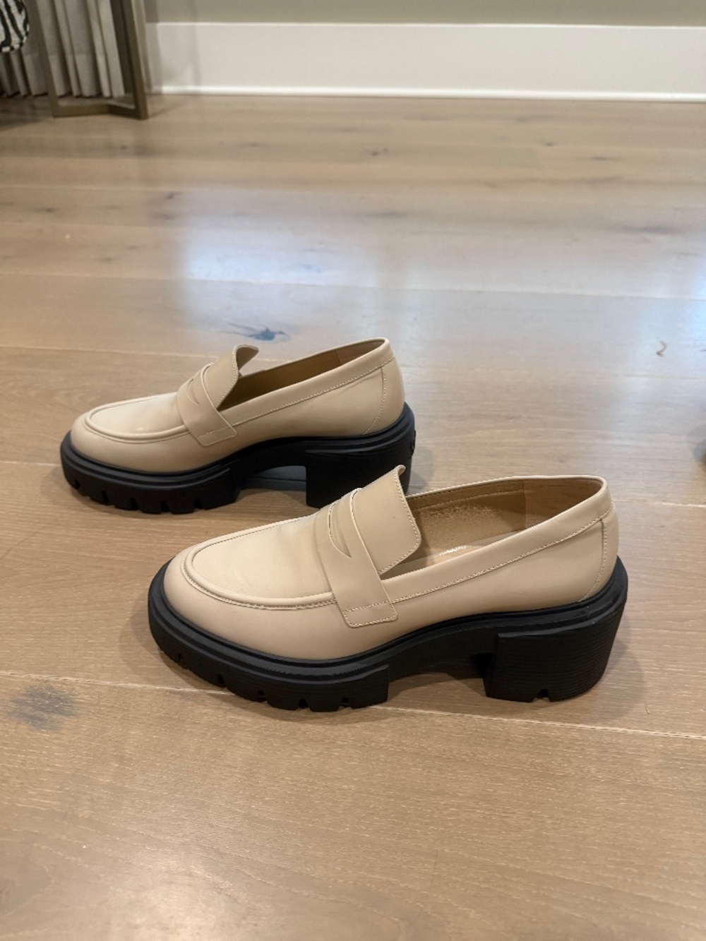 Stuart Weitzman Chunky Platform Loafers — Cream Leather, New Never Worn